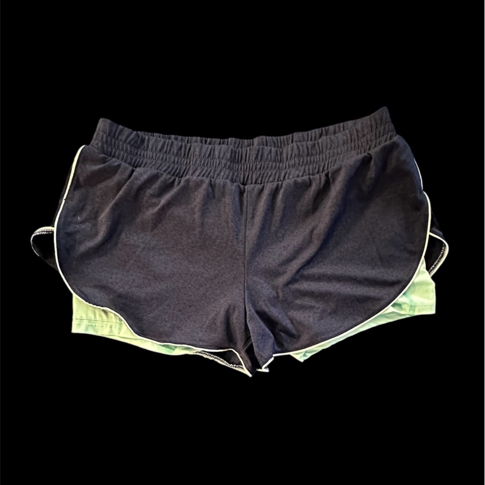 Brooks • Navy blue W/ Mint Green Running Shorts With Undershorts • Women Sz XL